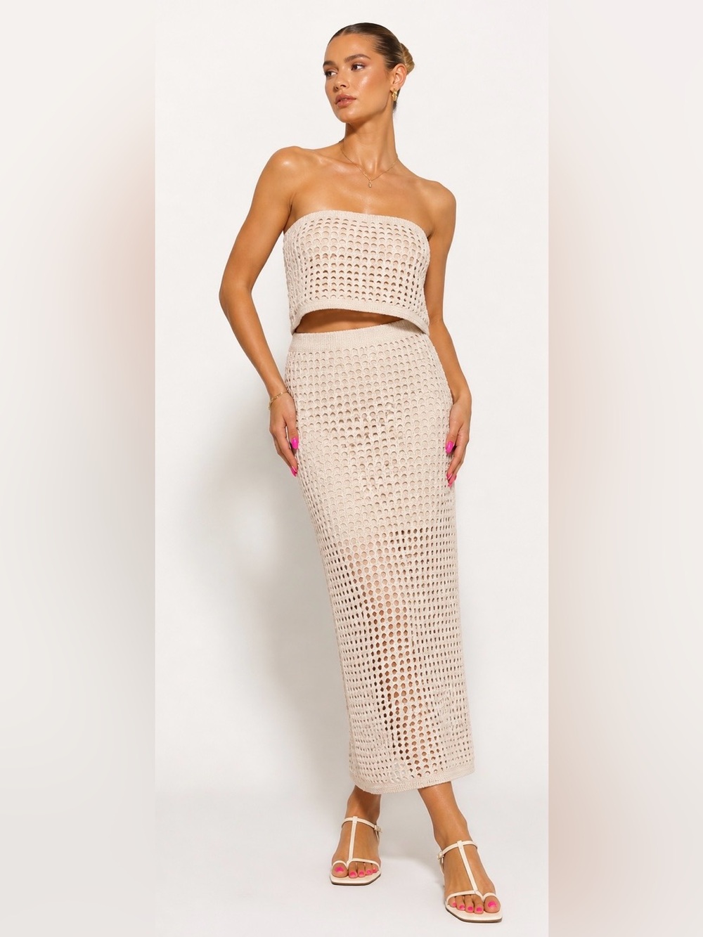 Steve Madden Cream Crochet Midi Skirt 60% cotton 40% polyester Inner 100%
